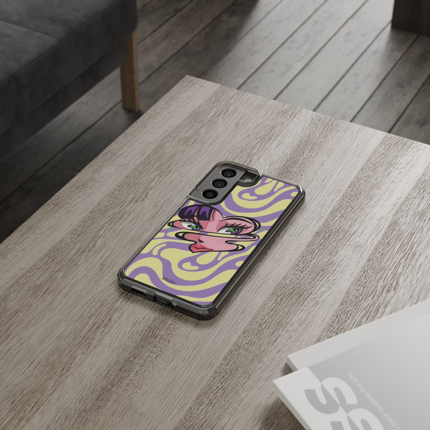 Clear Impact-Resistant Case — Retro Psychedelic Heart Face Design