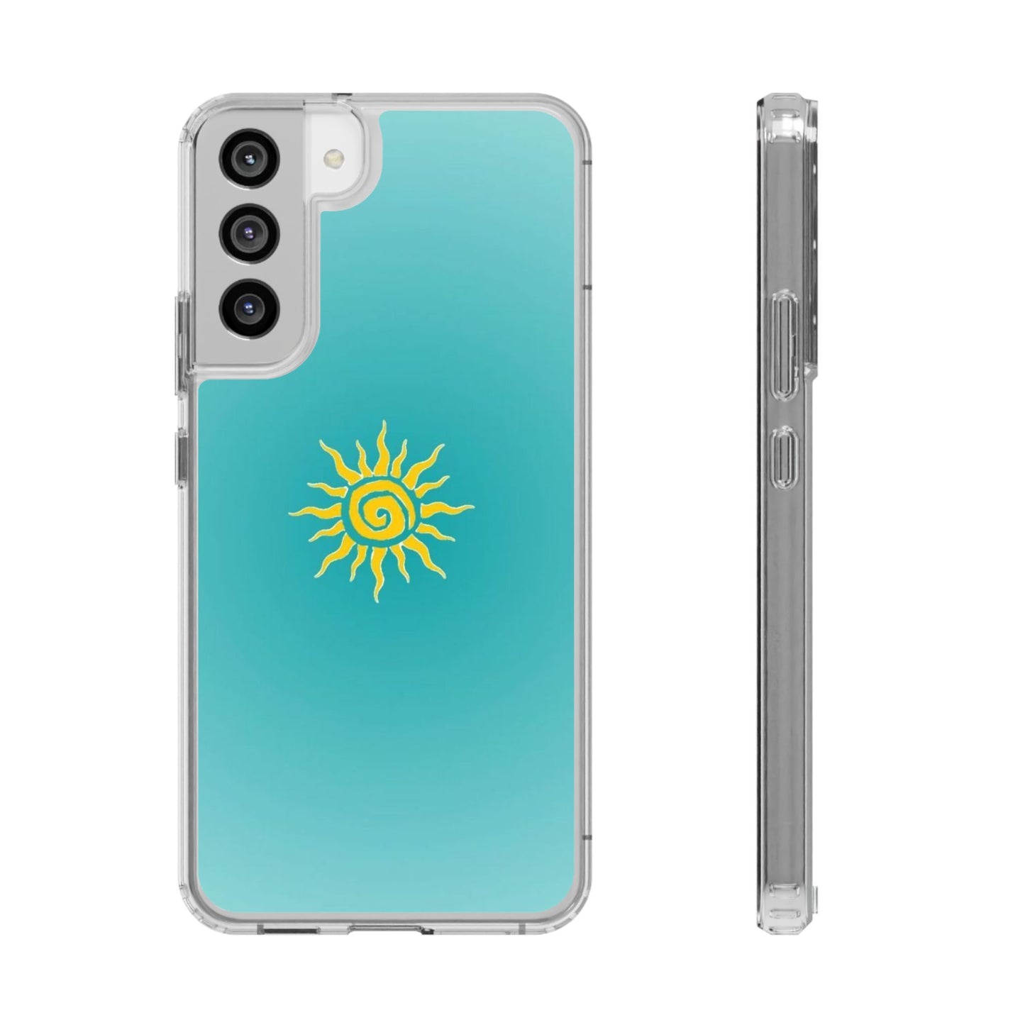 Clear Impact-Resistant Phone Case — Yellow Sun on Teal Gradient