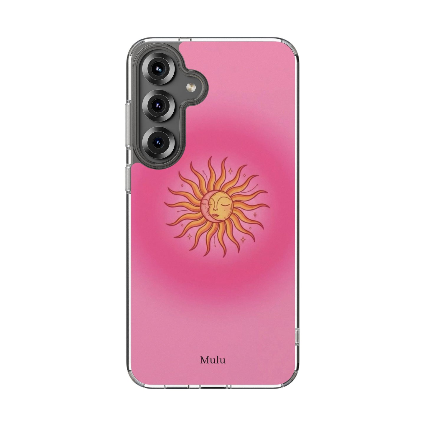 Pink Sun Phone Case — Radiant Sunburst Impact-Resistant Clear Case