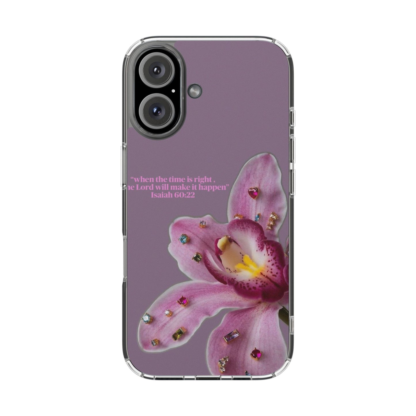 Clear Floral Impact-Resistant Phone Case — "When the time is right" Rose Orchid Design