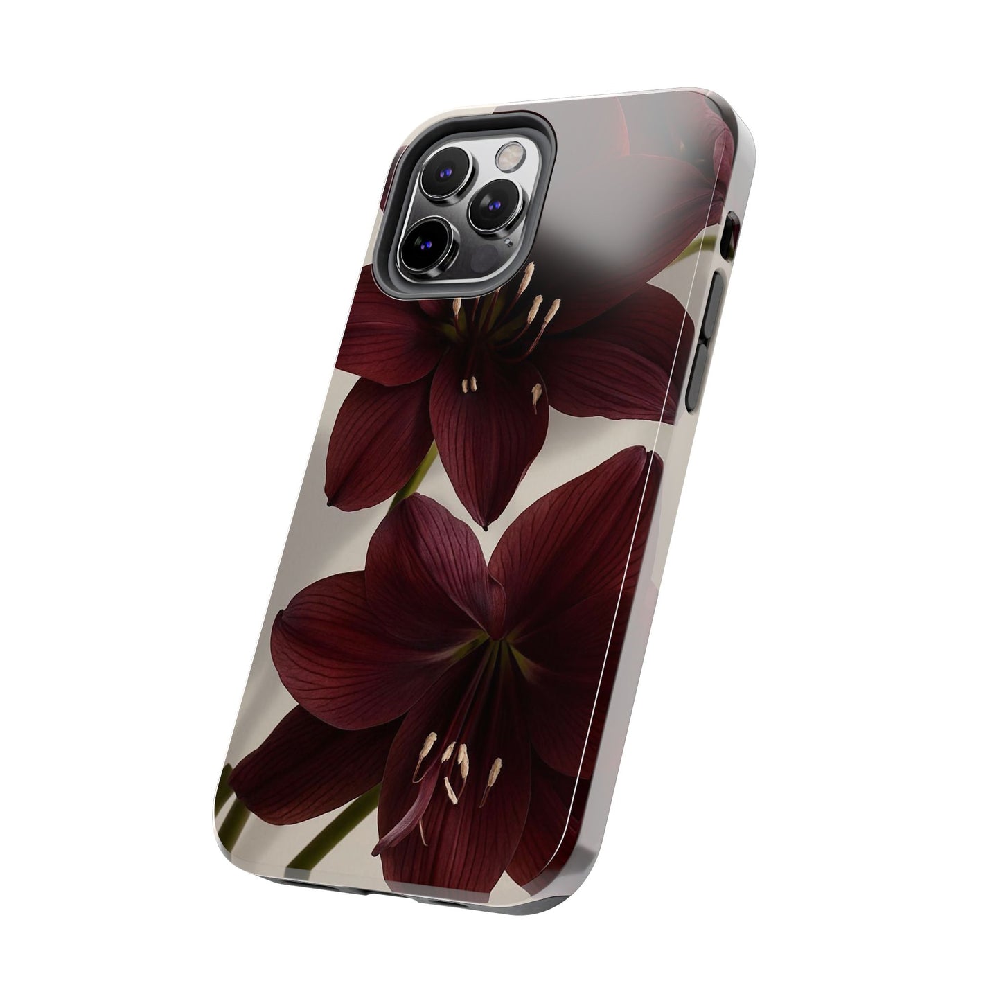 Amaryllis Noir Tough Phone Case — Dark Burgundy Floral Protective Cover