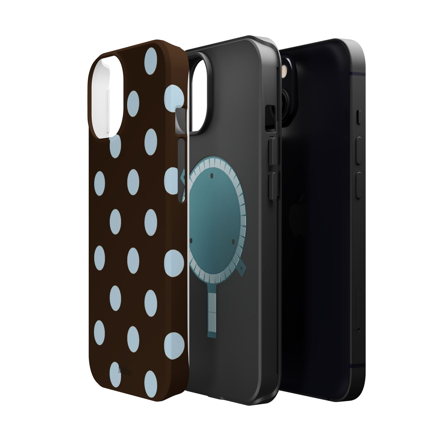 Polka Dot Magnetic Phone Case — Brown with Light Blue Dots, Impact-Resistant