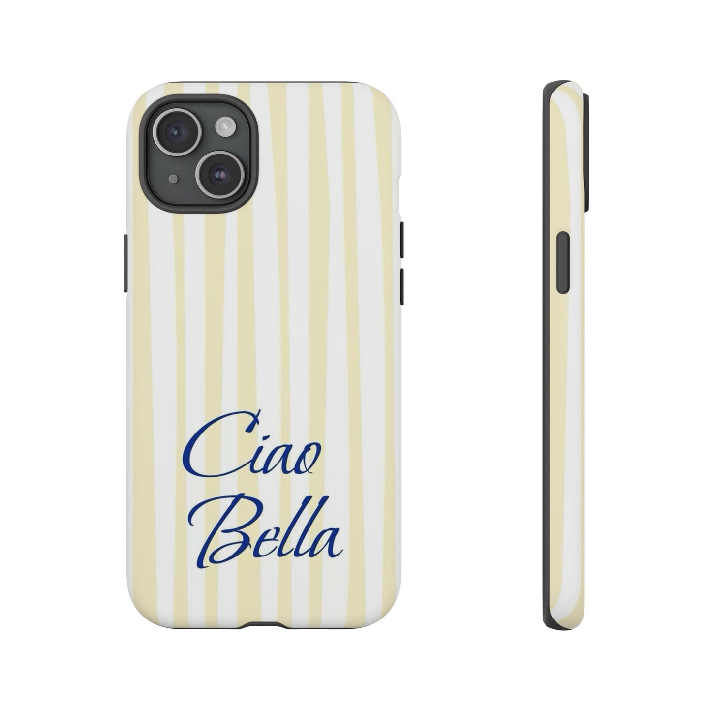 Ciao Bella Phone Case – Striped Elegant Italian Script Protective Cover