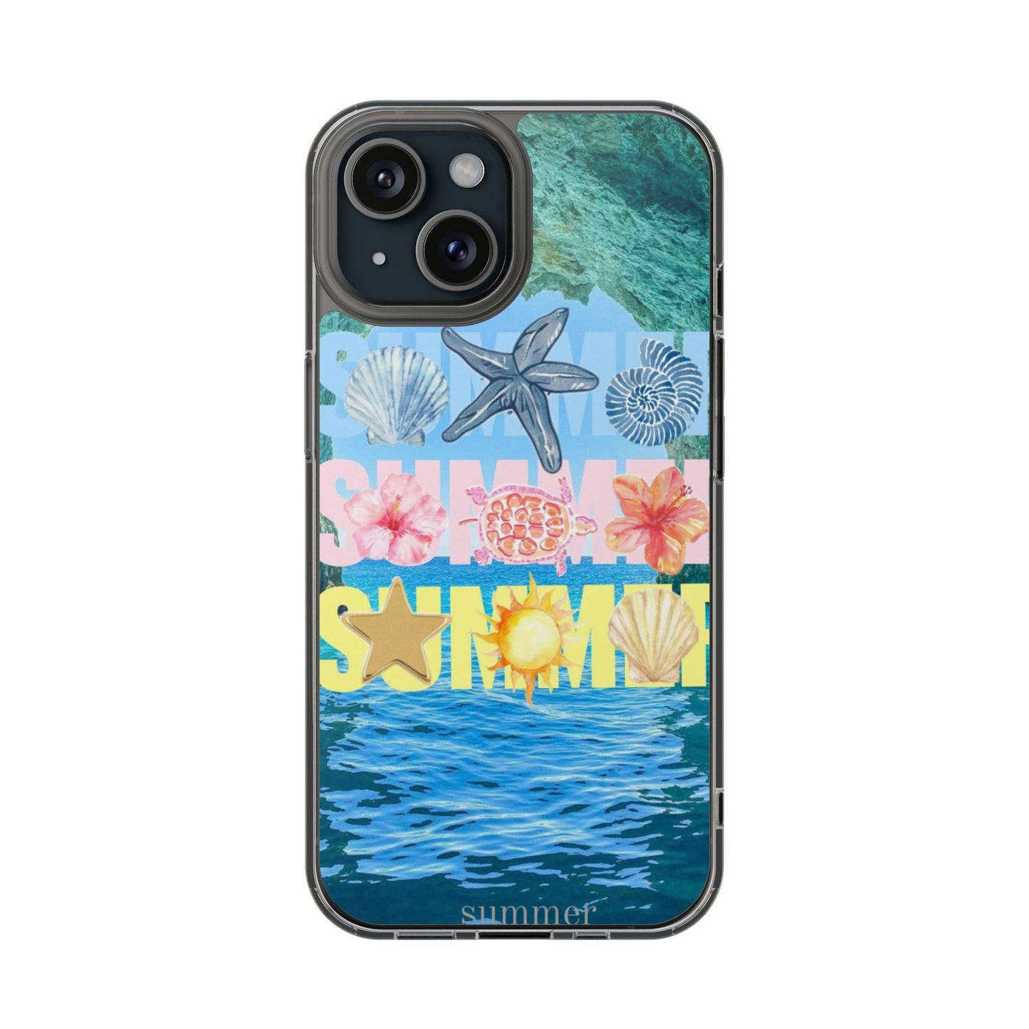Clear Summer Beach Phone Case — Impact‑Resistant Tropical Design