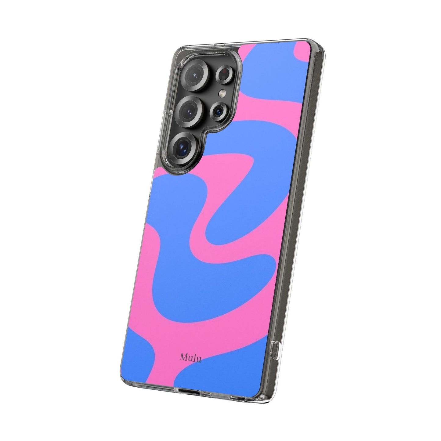 Clear Impact-Resistant Phone Case — Retro Blue & Pink Abstract Swirl