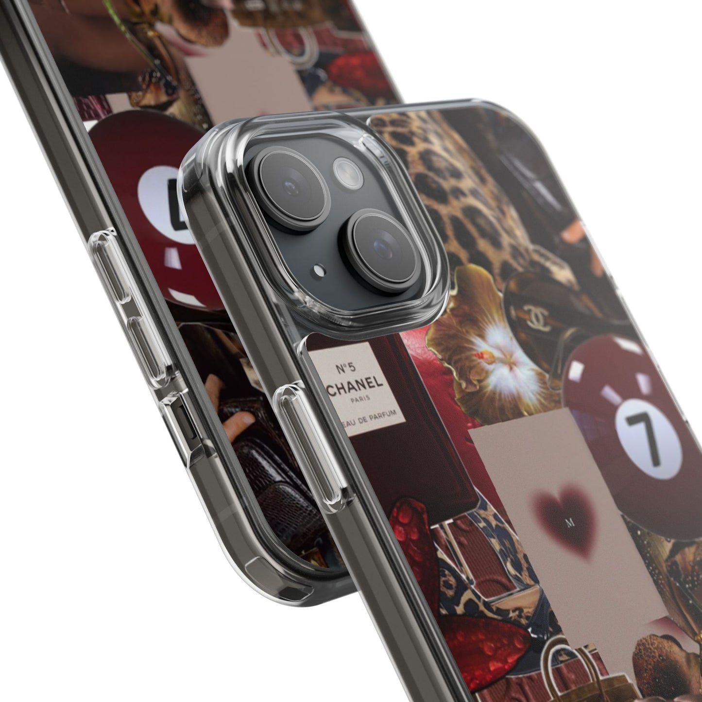 Clear Impact-Resistant Phone Case — Retro Cherry Collage Design