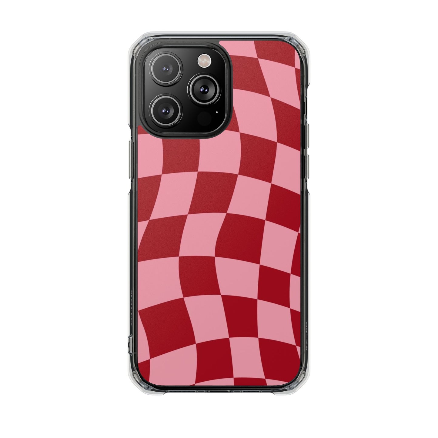 Clear Magnetic Phone Case — Red & Pink Wavy Check Pattern