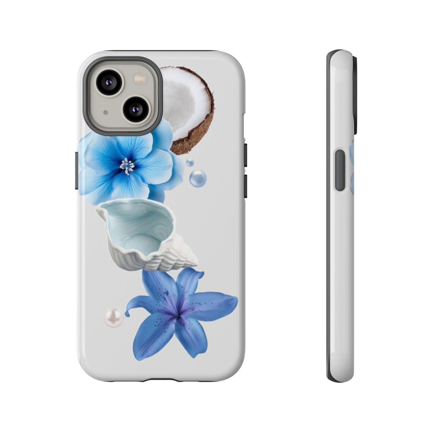 Tropical Blue Floral Phone Case — Coconut, Shell & Starfish Design