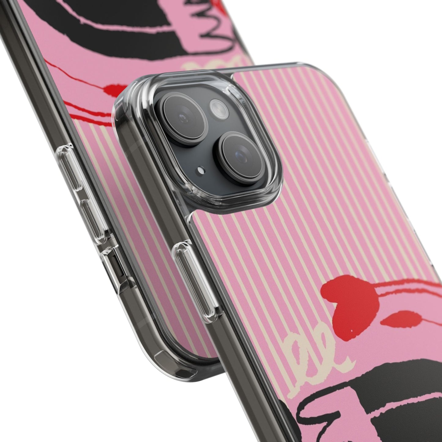 Clear Impact-Resistant Case — Pink Cute Heart Cartoon Design