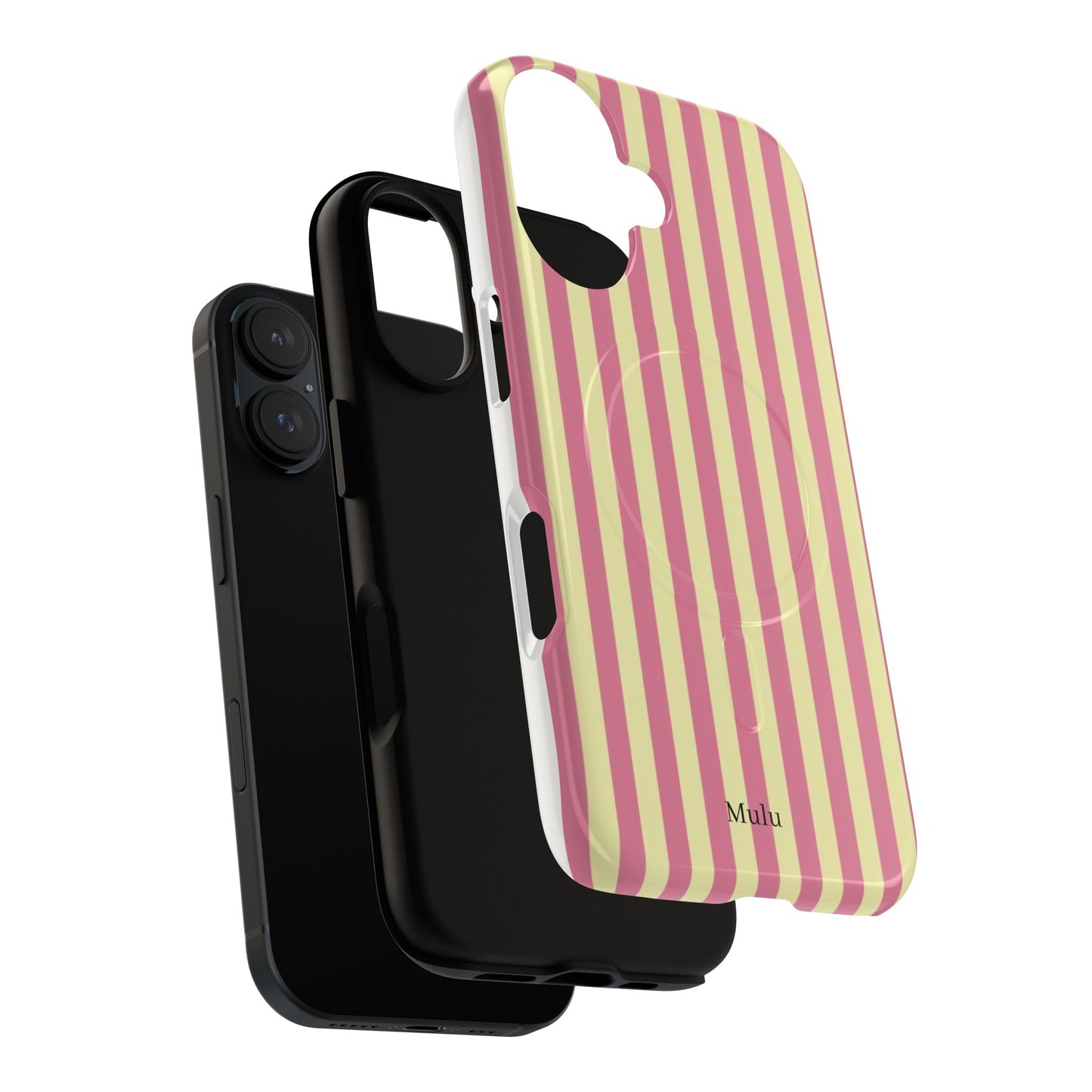 Striped Pink & Yellow Magnetic Tough Phone Case — Retro Pastel Protection