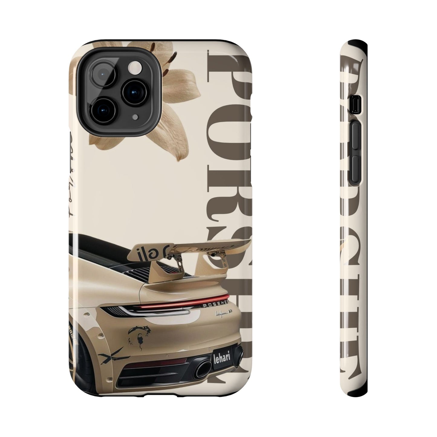 Tough Phone Case — Beige Sports Car Design with 'Tourist' Typography