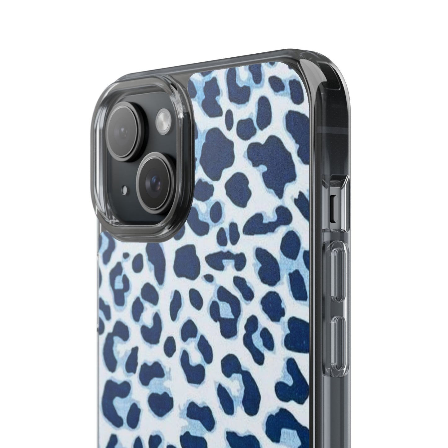 Clear Impact-Resistant Phone Case — Blue Watercolor Leopard Print