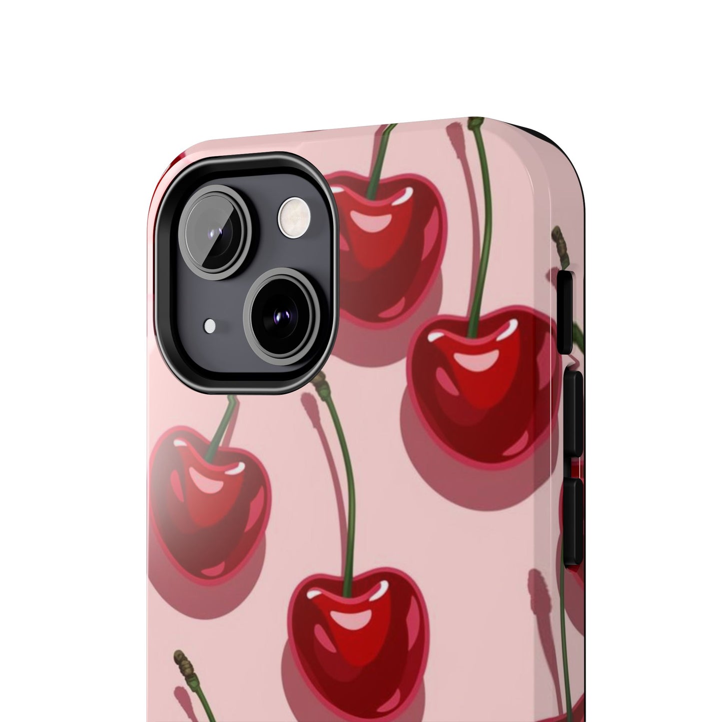 Cherry Pattern Tough Phone Case — Retro Pink Cherry Print Protective Phone Case