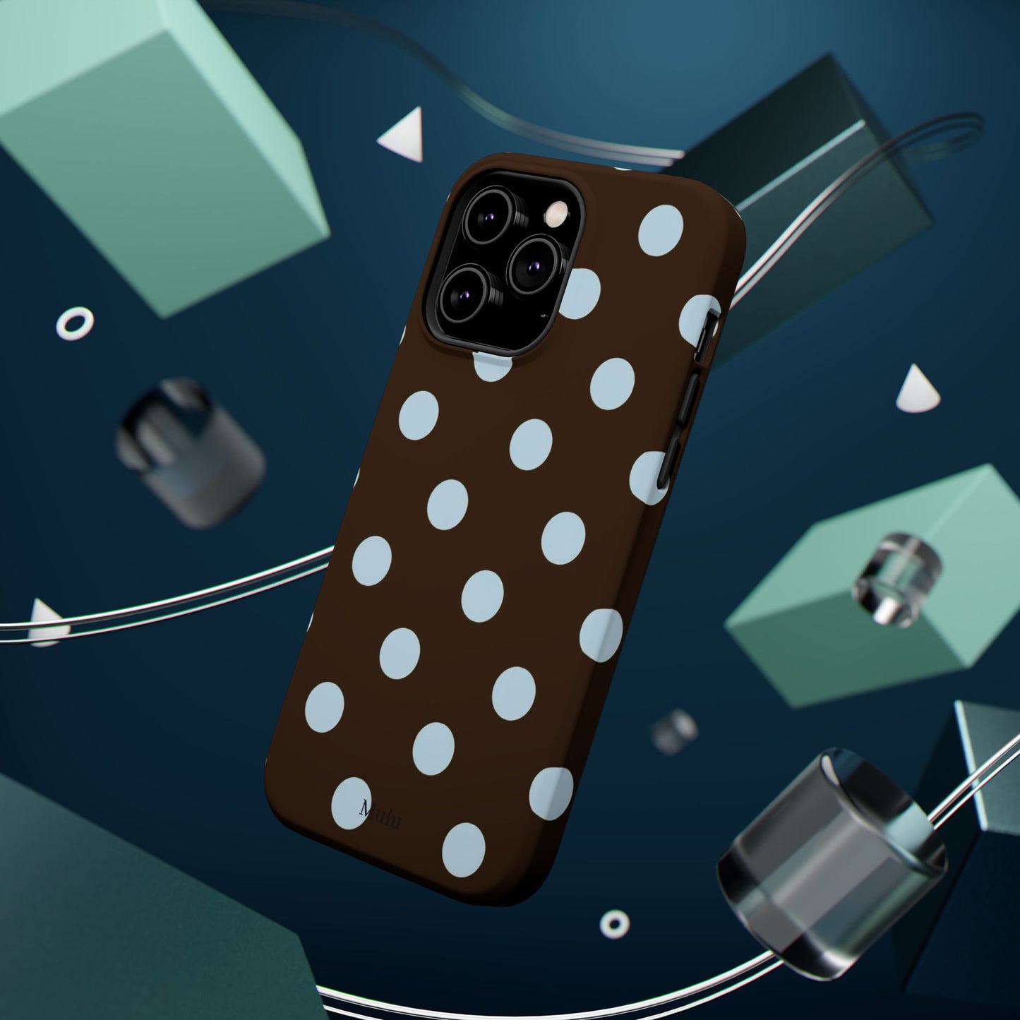 Polka Dot Magnetic Phone Case — Brown with Light Blue Dots, Impact-Resistant