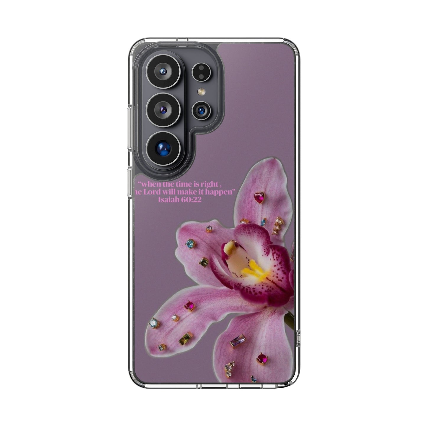 Clear Floral Impact-Resistant Phone Case — "When the time is right" Rose Orchid Design