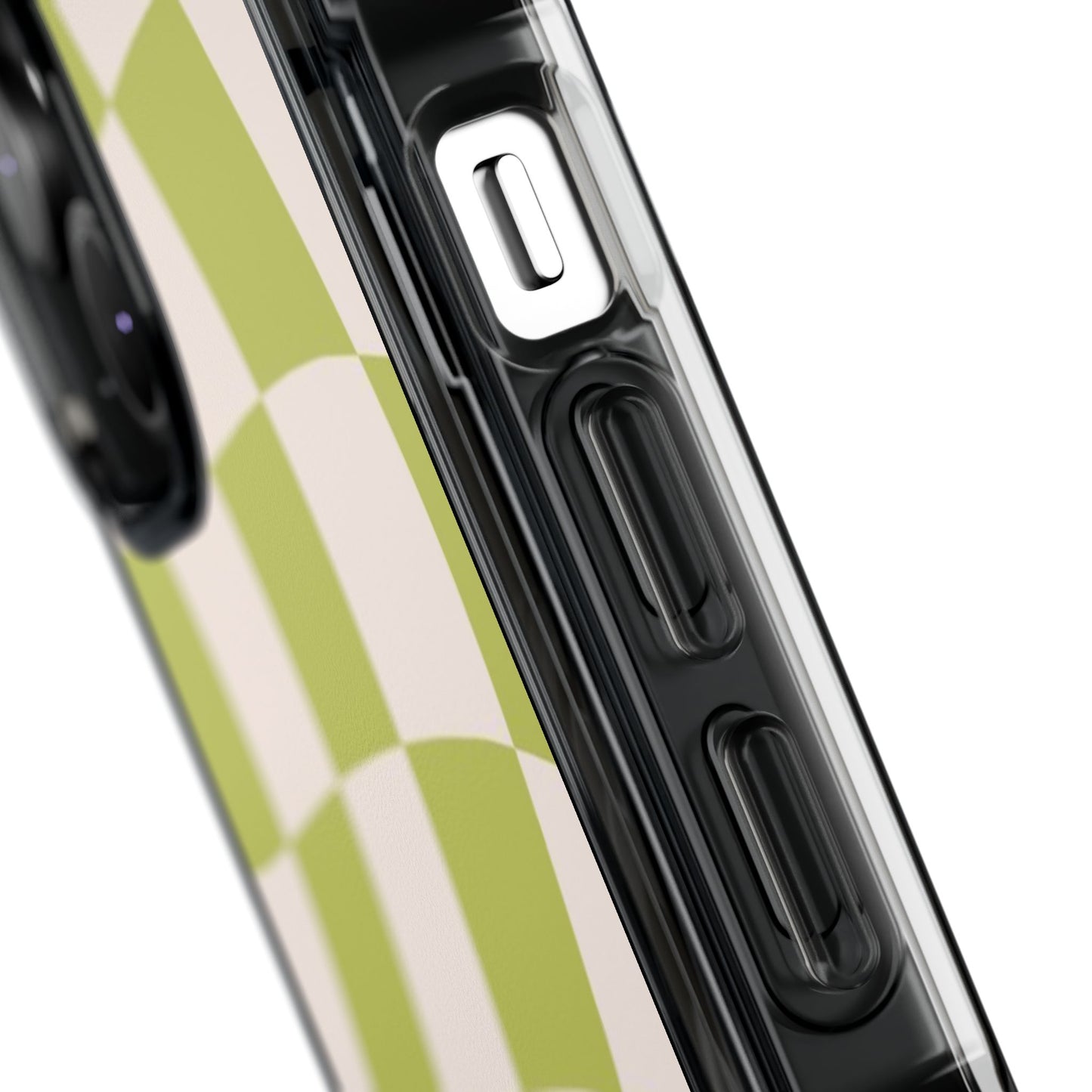 Clear Magnetic Phone Case — Olive Retro Check Pattern