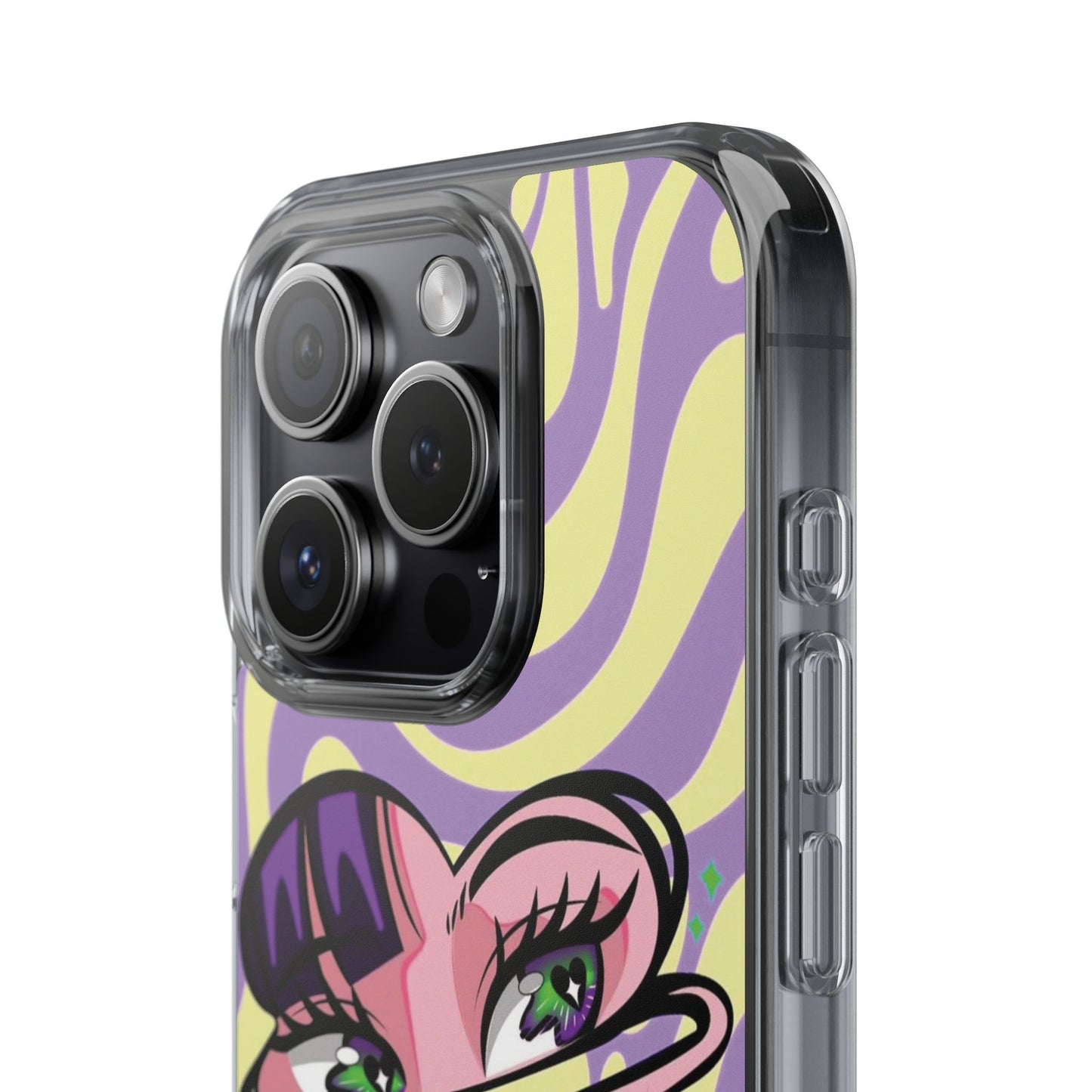 Clear Impact-Resistant Case — Retro Psychedelic Heart Face Design