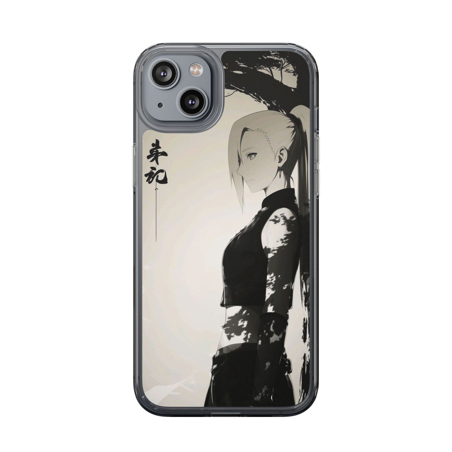 Anime Samurai Clear Phone Case — Monochrome Sumi-E Style