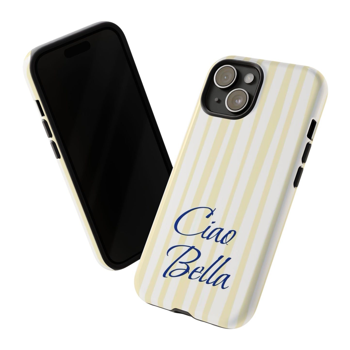 Ciao Bella Phone Case – Striped Elegant Italian Script Protective Cover