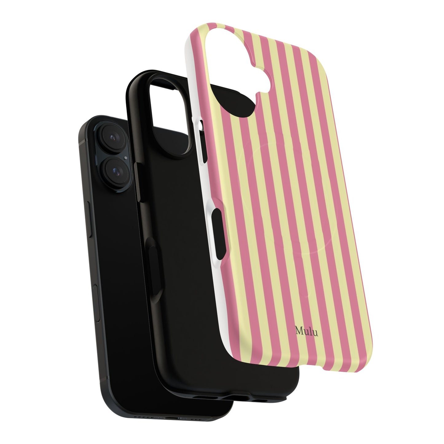 Striped Pink & Yellow Magnetic Tough Phone Case — Retro Pastel Protection