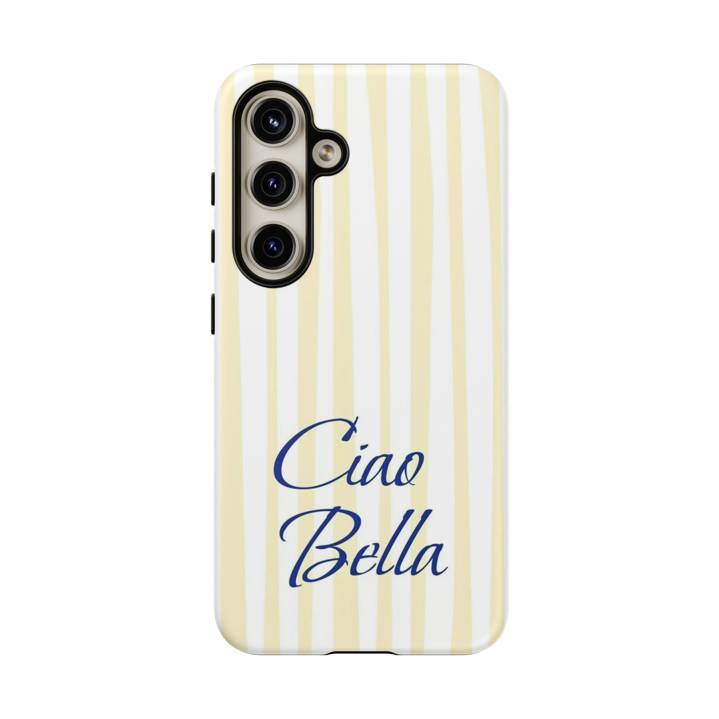 Ciao Bella Phone Case – Striped Elegant Italian Script Protective Cover