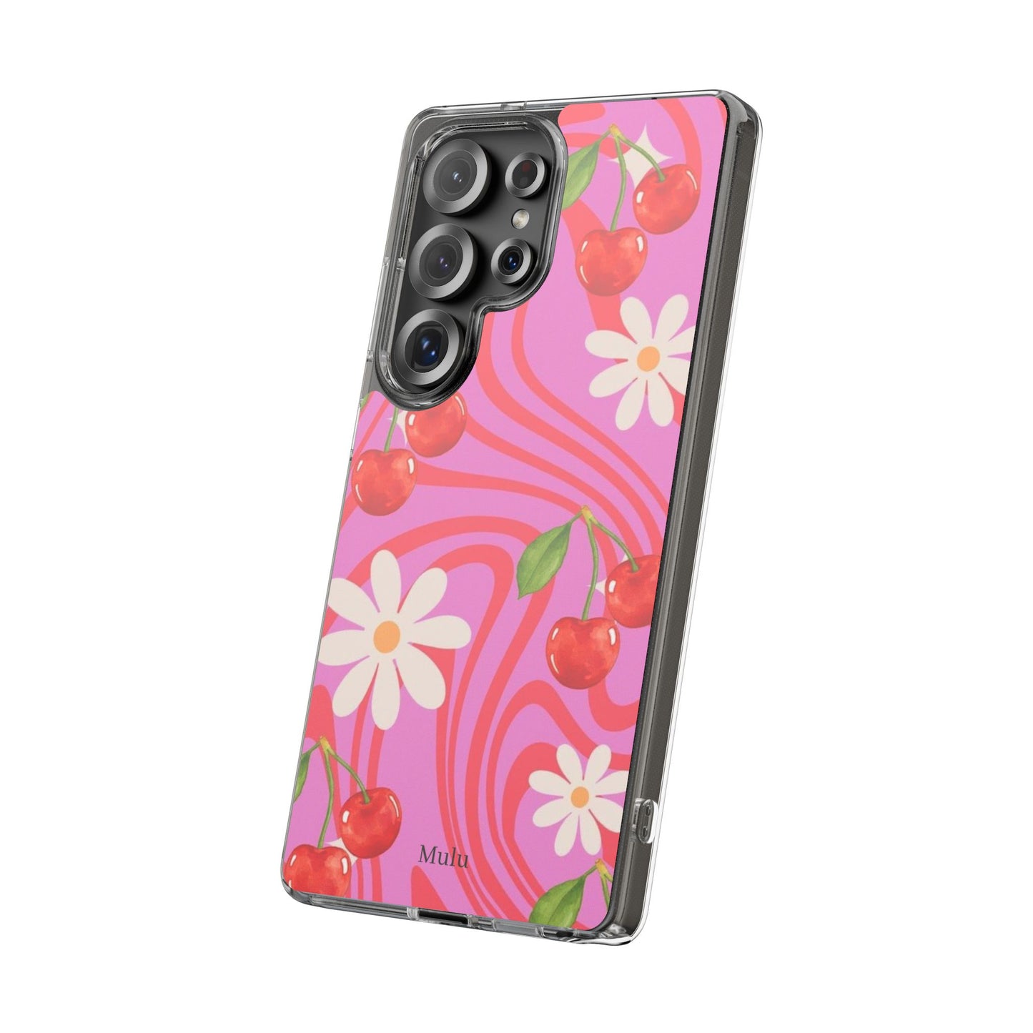 Clear Impact Phone Case — Retro Cherry & Daisy Floral Design