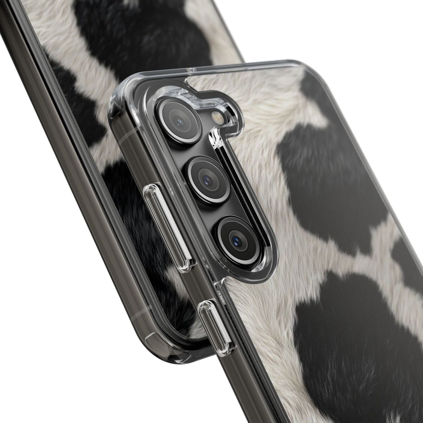 Cow Print Clear Impact Phone Case — Faux Fur Black & White Protection