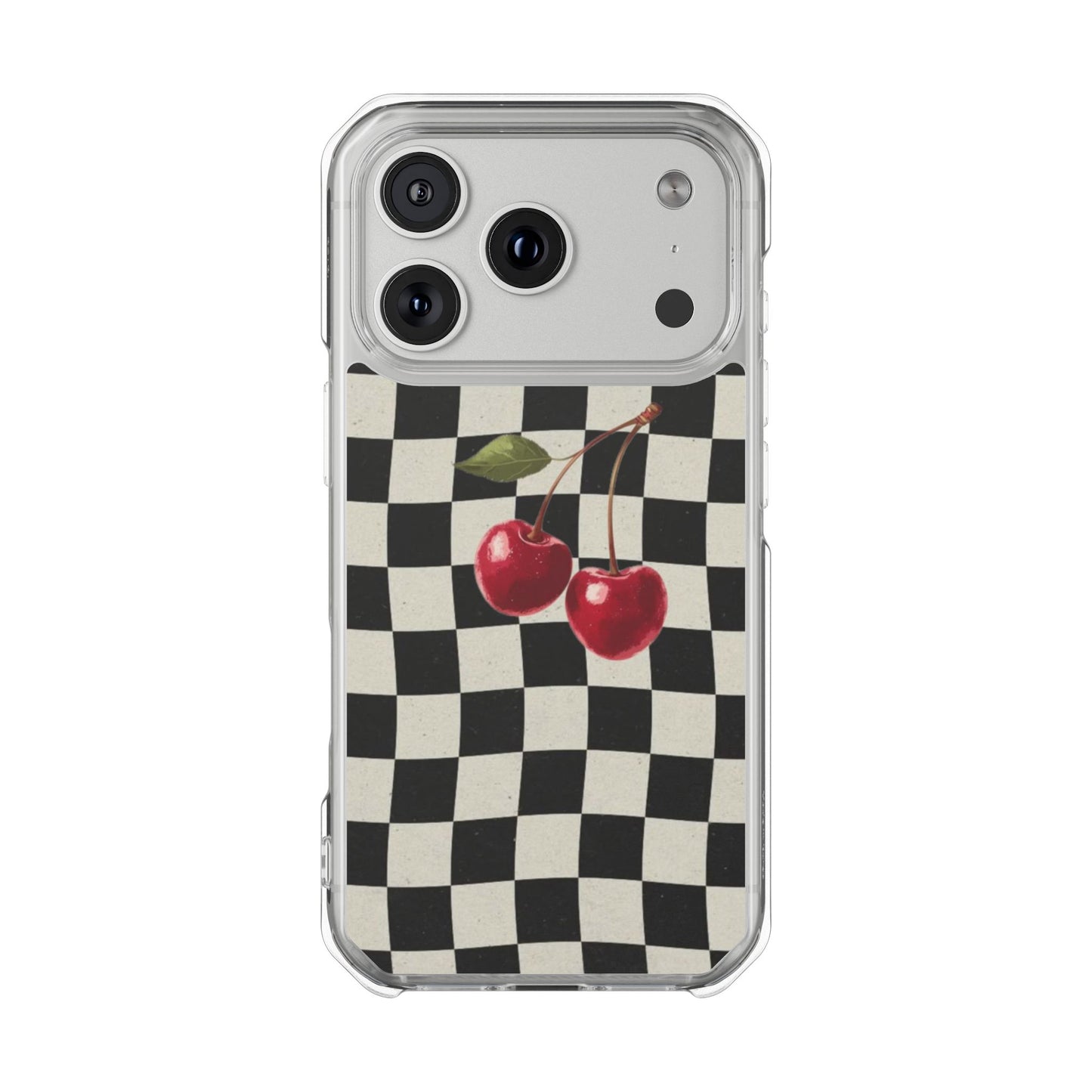 Checkered Cherry Clear Magnetic Impact Phone Case
