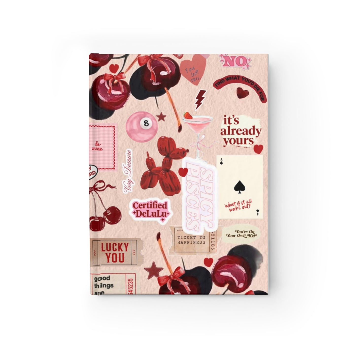 Cherry Collage Ruled Journal — Vintage Sticker Pattern, "it's already yours"