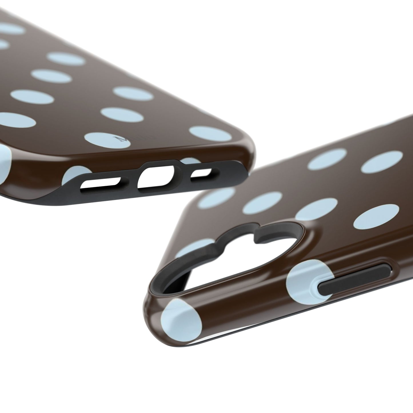 Polka Dot Magnetic Phone Case — Brown with Light Blue Dots, Impact-Resistant