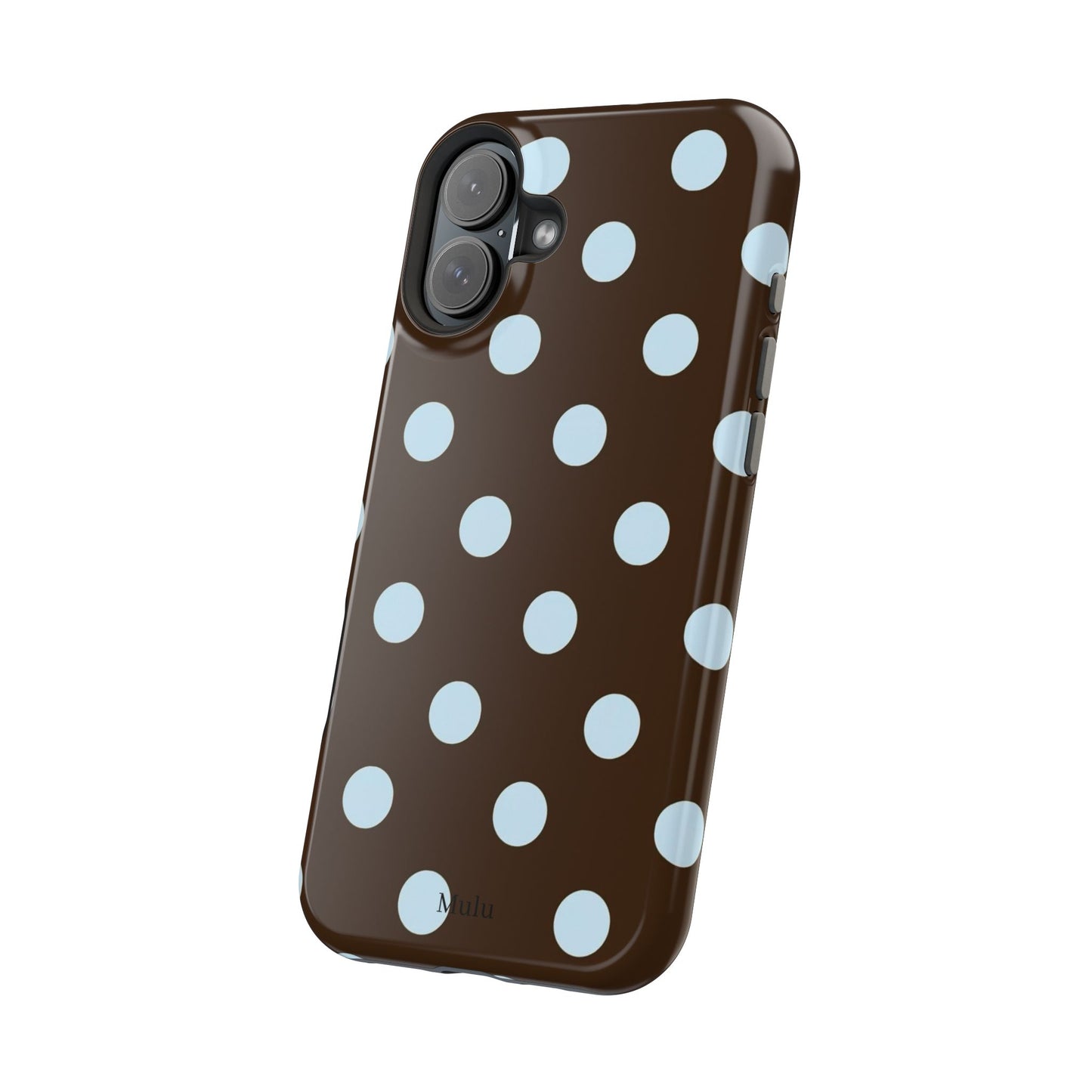 Polka Dot Magnetic Phone Case — Brown with Light Blue Dots, Impact-Resistant
