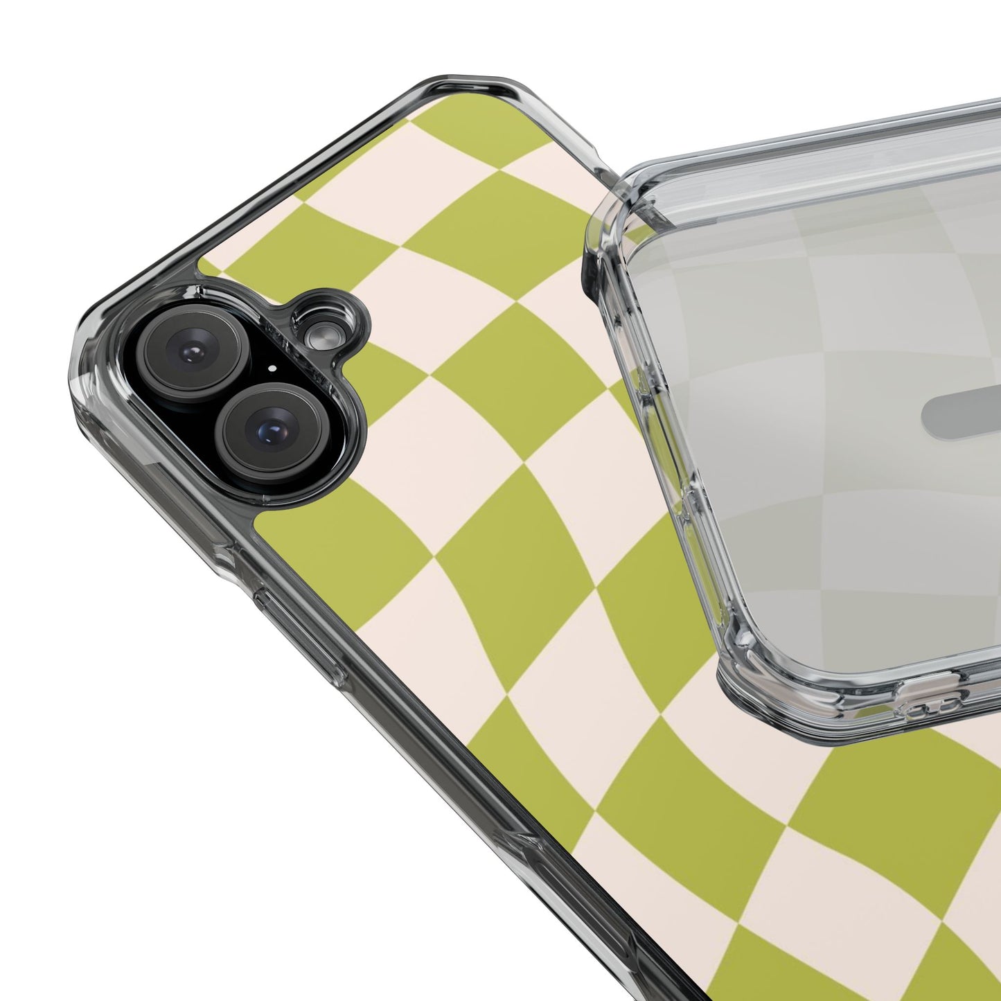 Clear Magnetic Phone Case — Olive Retro Check Pattern