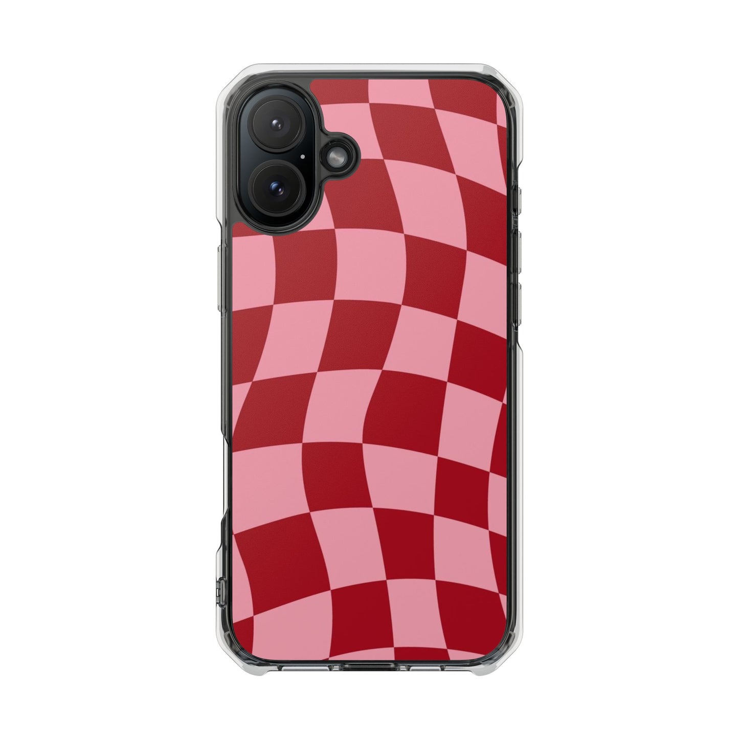 Clear Magnetic Phone Case — Red & Pink Wavy Check Pattern