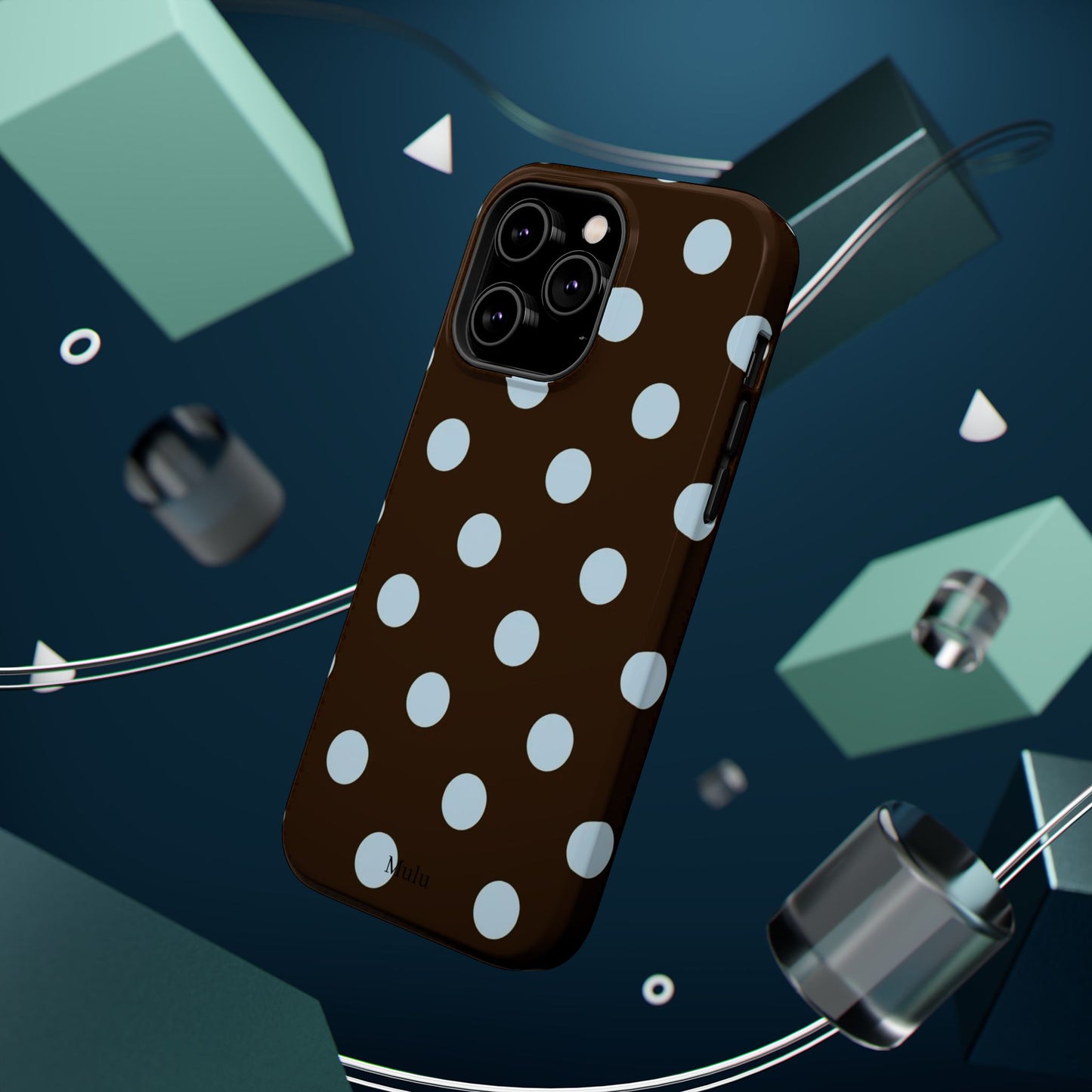 Polka Dot Magnetic Phone Case — Brown with Light Blue Dots, Impact-Resistant
