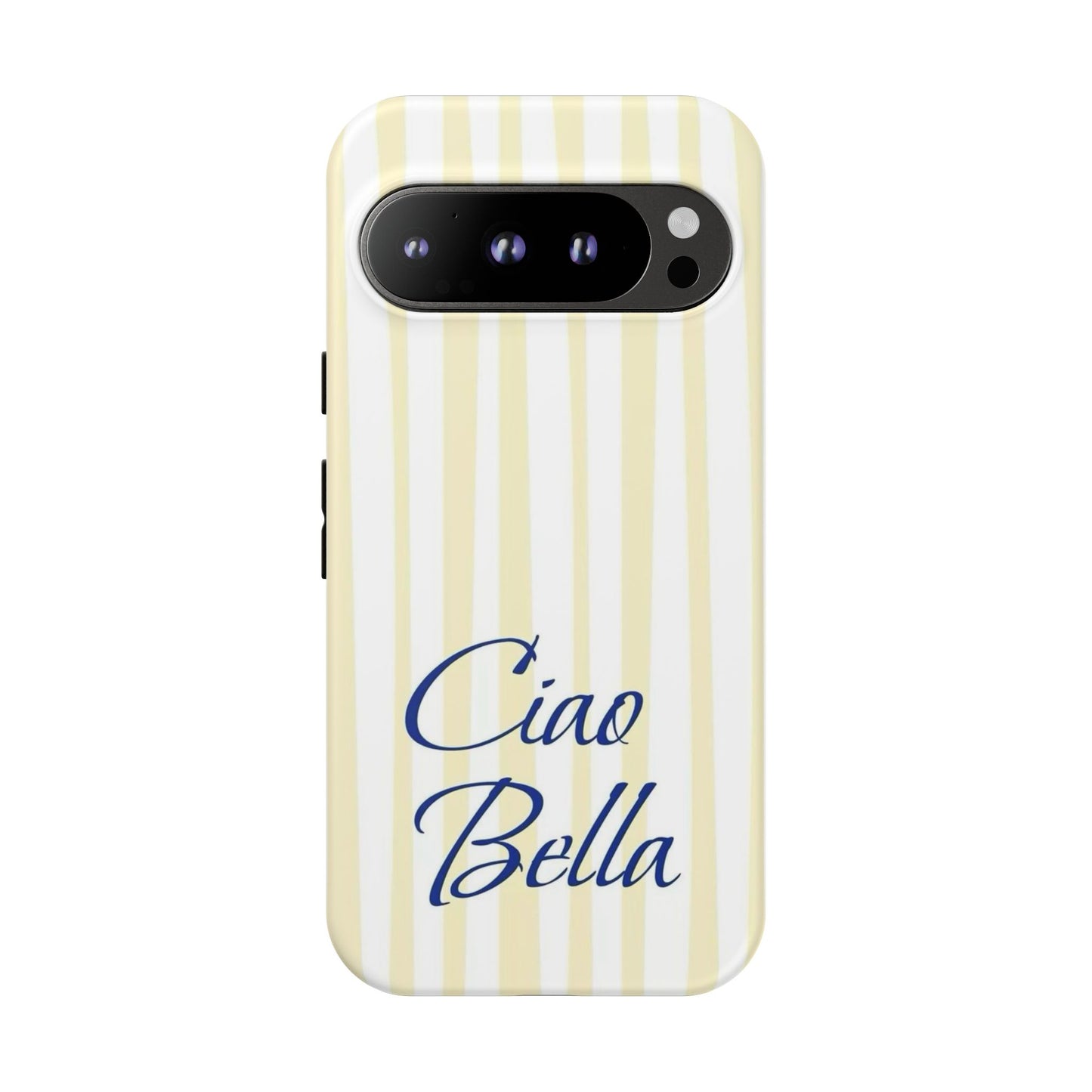 Ciao Bella Phone Case – Striped Elegant Italian Script Protective Cover