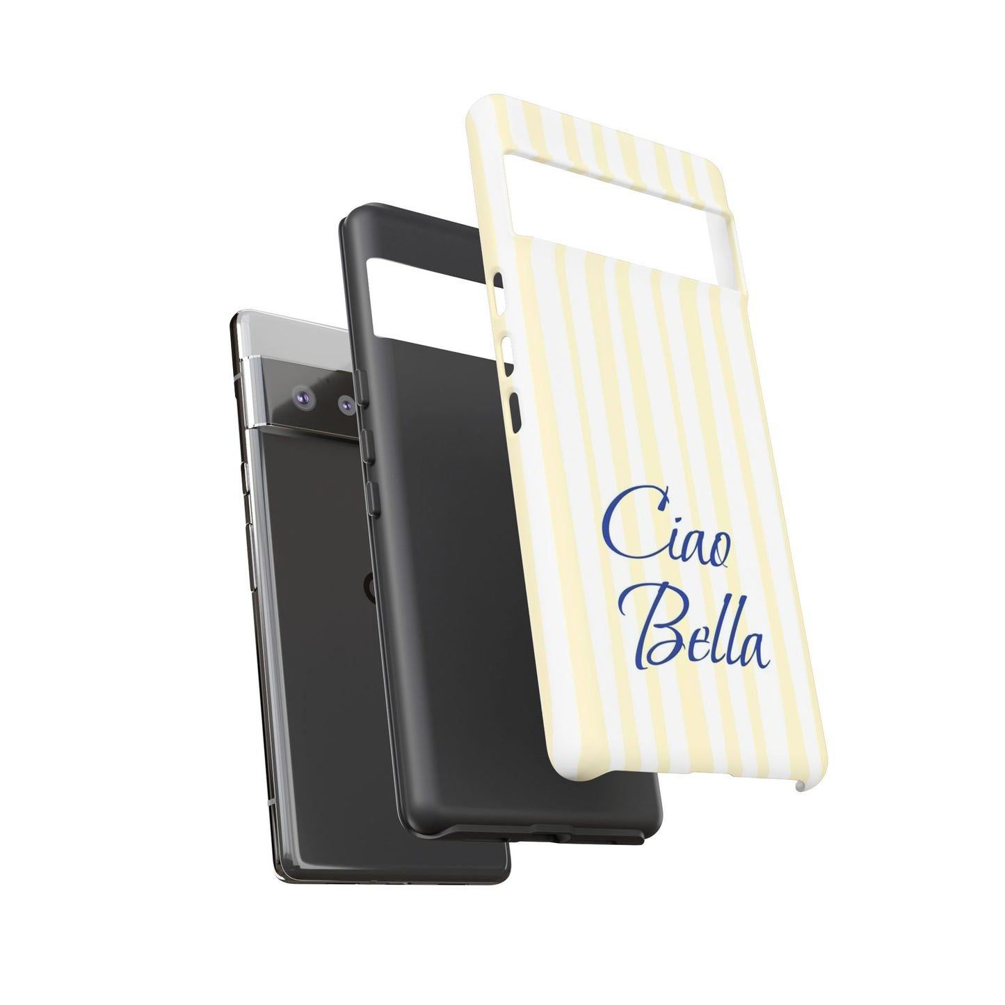 Ciao Bella Phone Case – Striped Elegant Italian Script Protective Cover
