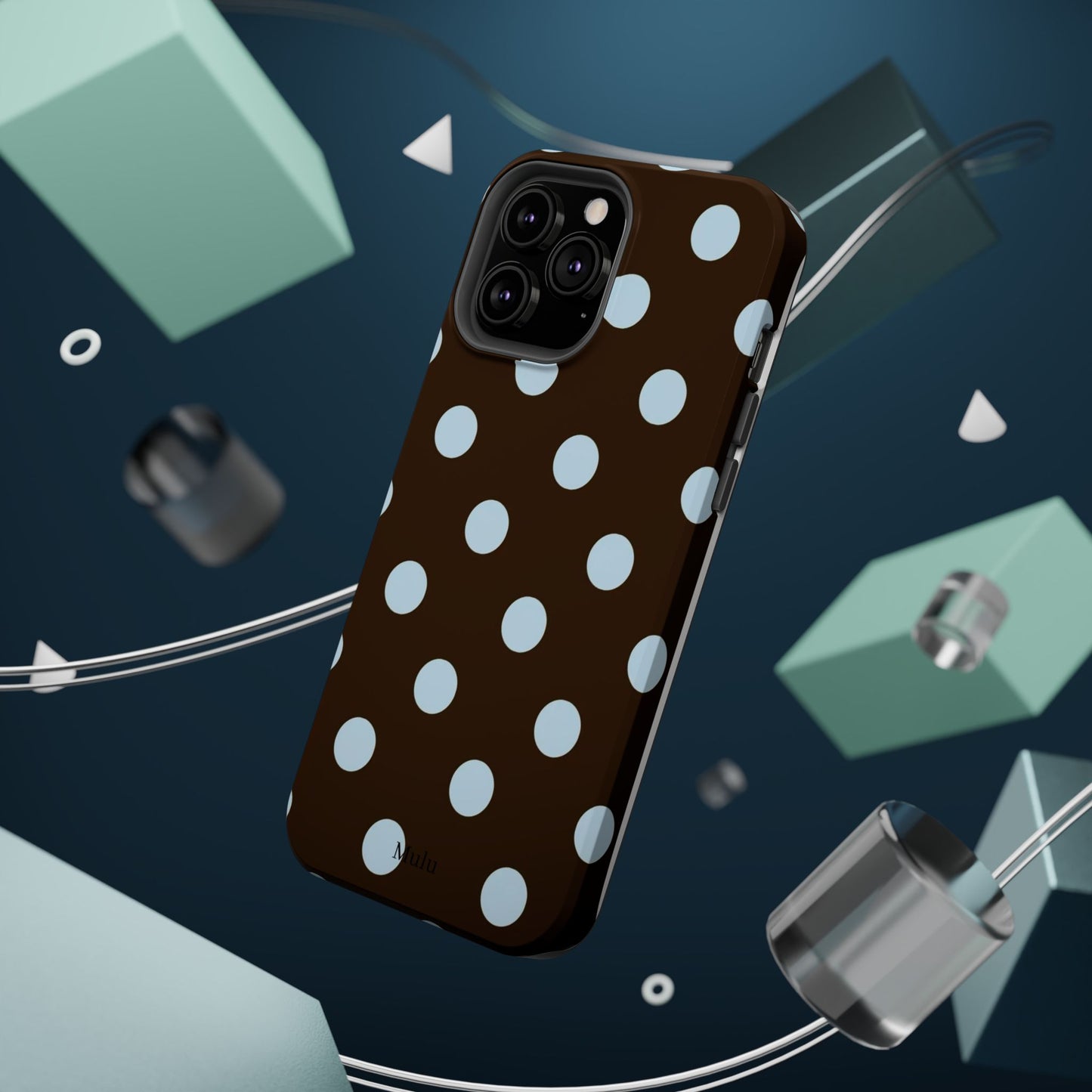 Polka Dot Magnetic Phone Case — Brown with Light Blue Dots, Impact-Resistant