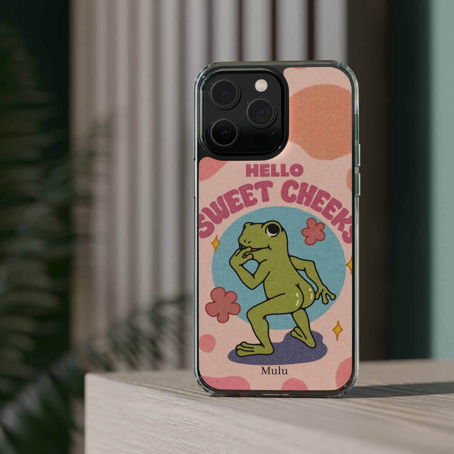 Clear Impact Phone Case — "Hello Sweet Cheeks" Retro Frog Design
