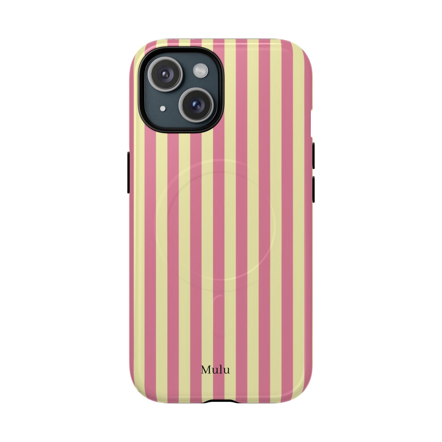 Striped Pink & Yellow Magnetic Tough Phone Case — Retro Pastel Protection