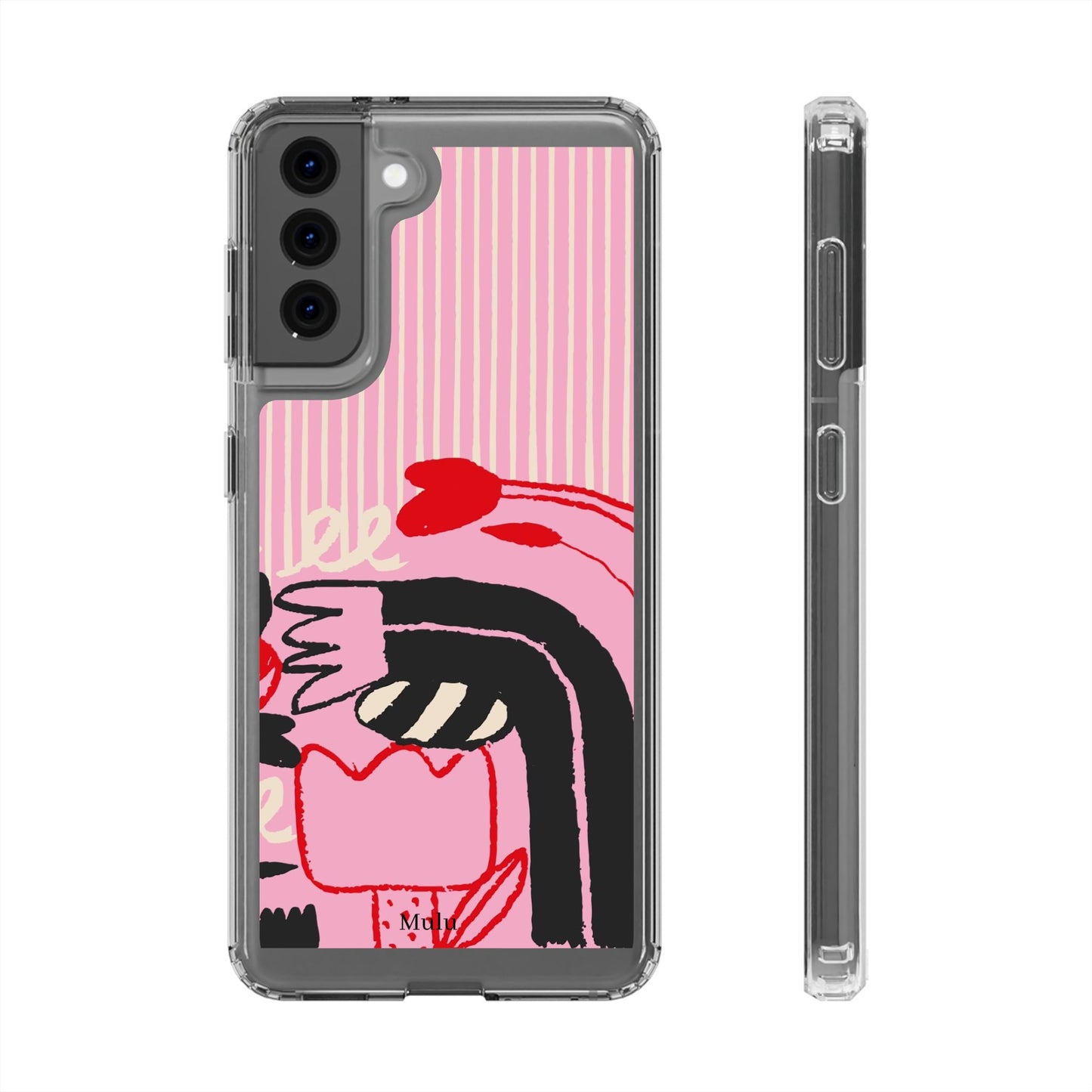 Clear Impact-Resistant Case — Pink Cute Heart Cartoon Design