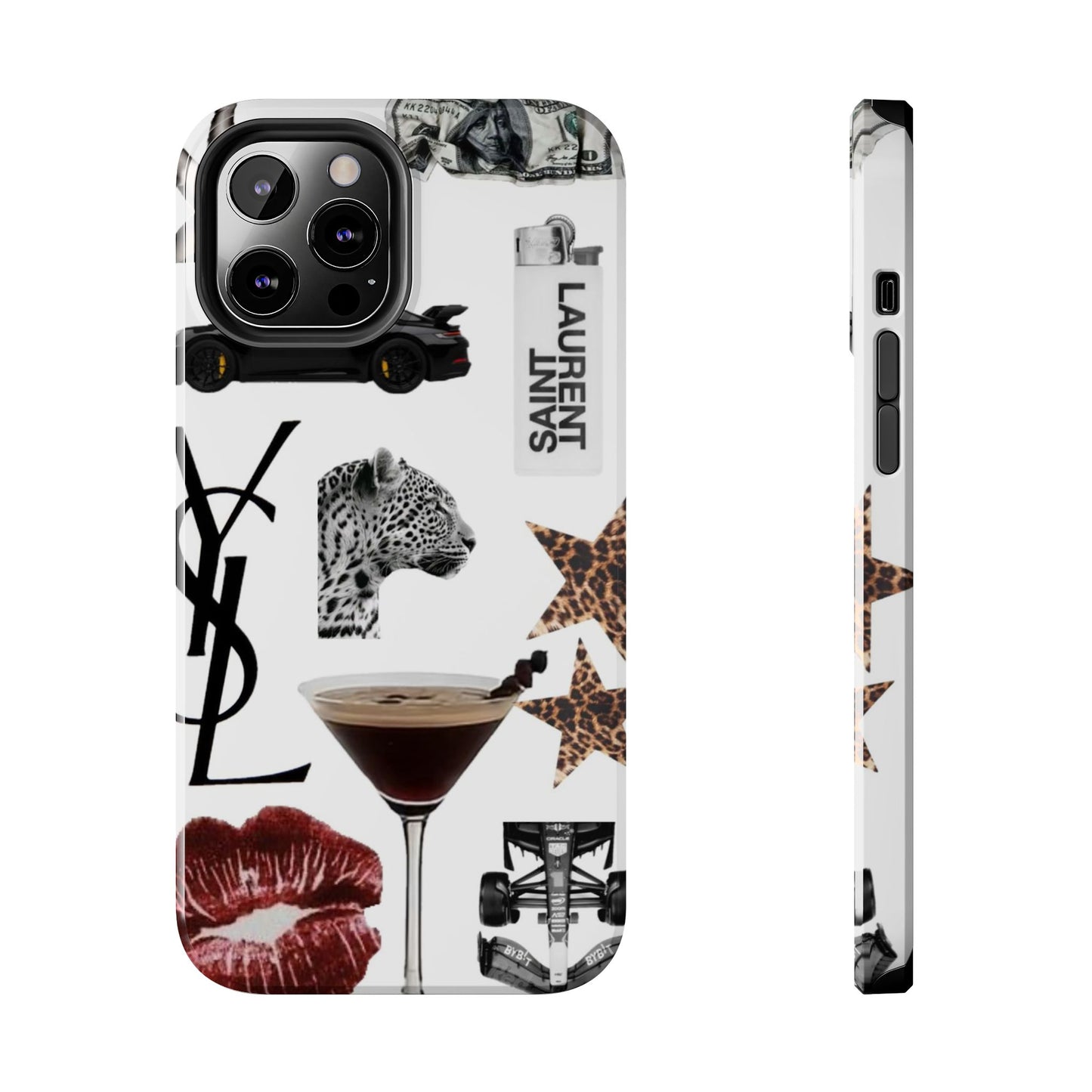 Tough Phone Case — Luxe Fashion Collage with Leopard, Martini & Kiss Print
