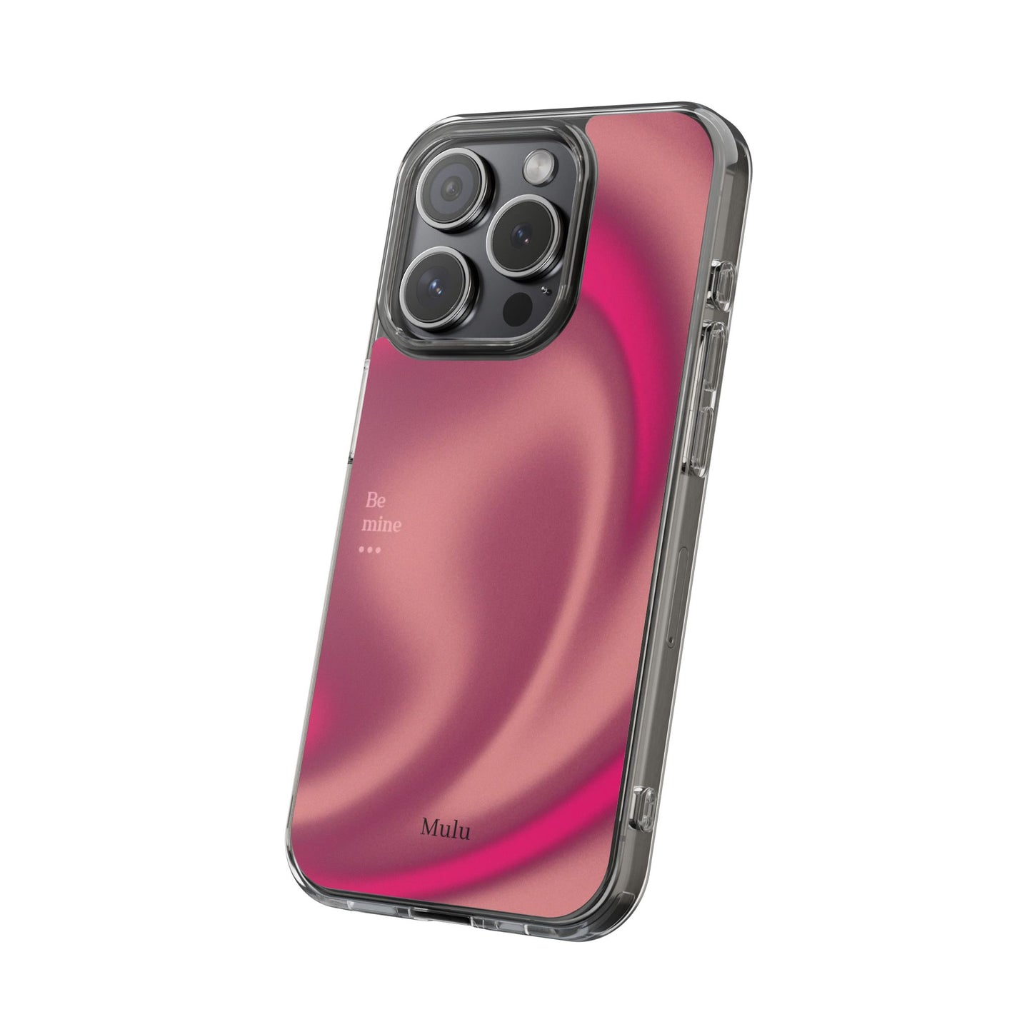Clear Impact Phone Case — Pink Satin Swirl "Be mine" Design
