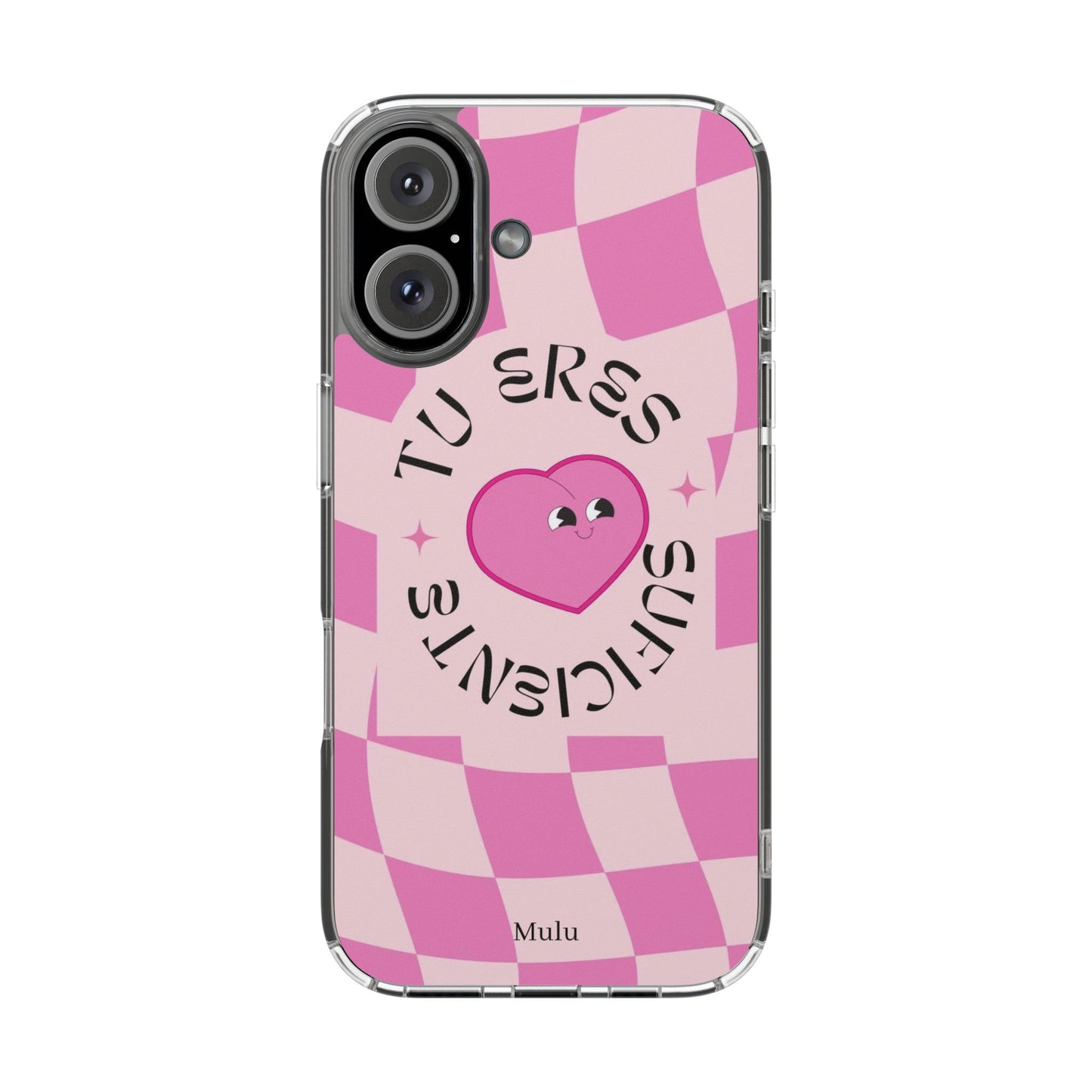 Clear Impact-Resistant Phone Case — Pink Checkerheart “Tu Eres Suficiente” Design