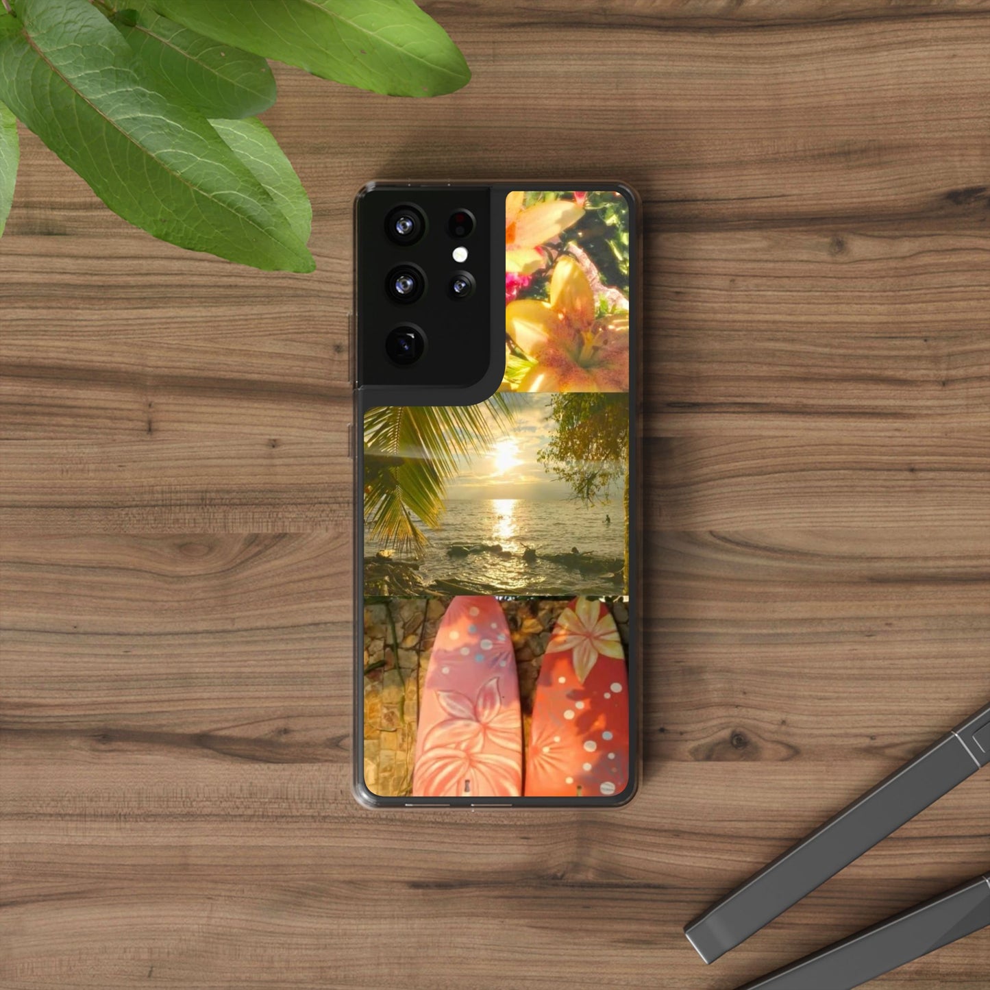 Tropical Sunset Phone Case — Floral Surfboard Clear iPhone Case