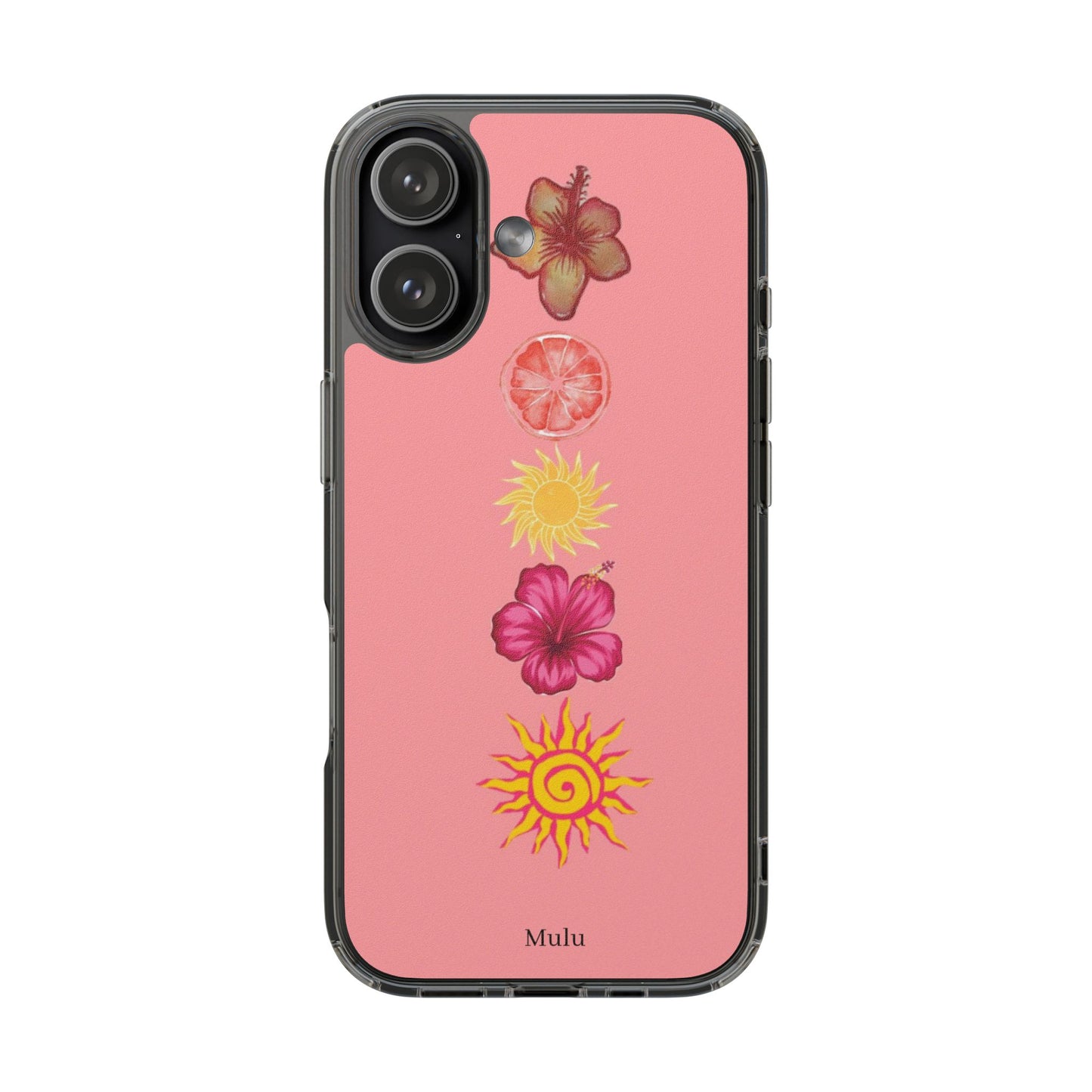Clear Impact-Resistant Phone Case — Tropical Sun & Hibiscus Floral Design