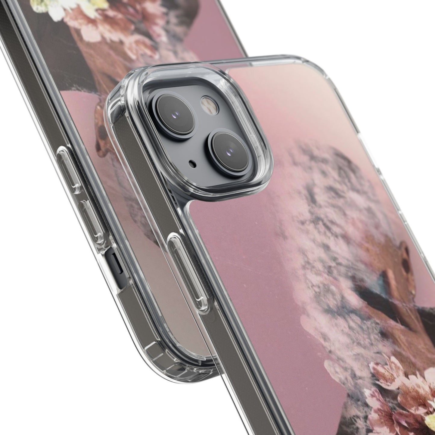 Clear Phone Case — Pink Floral Smoke Art iPhone Case