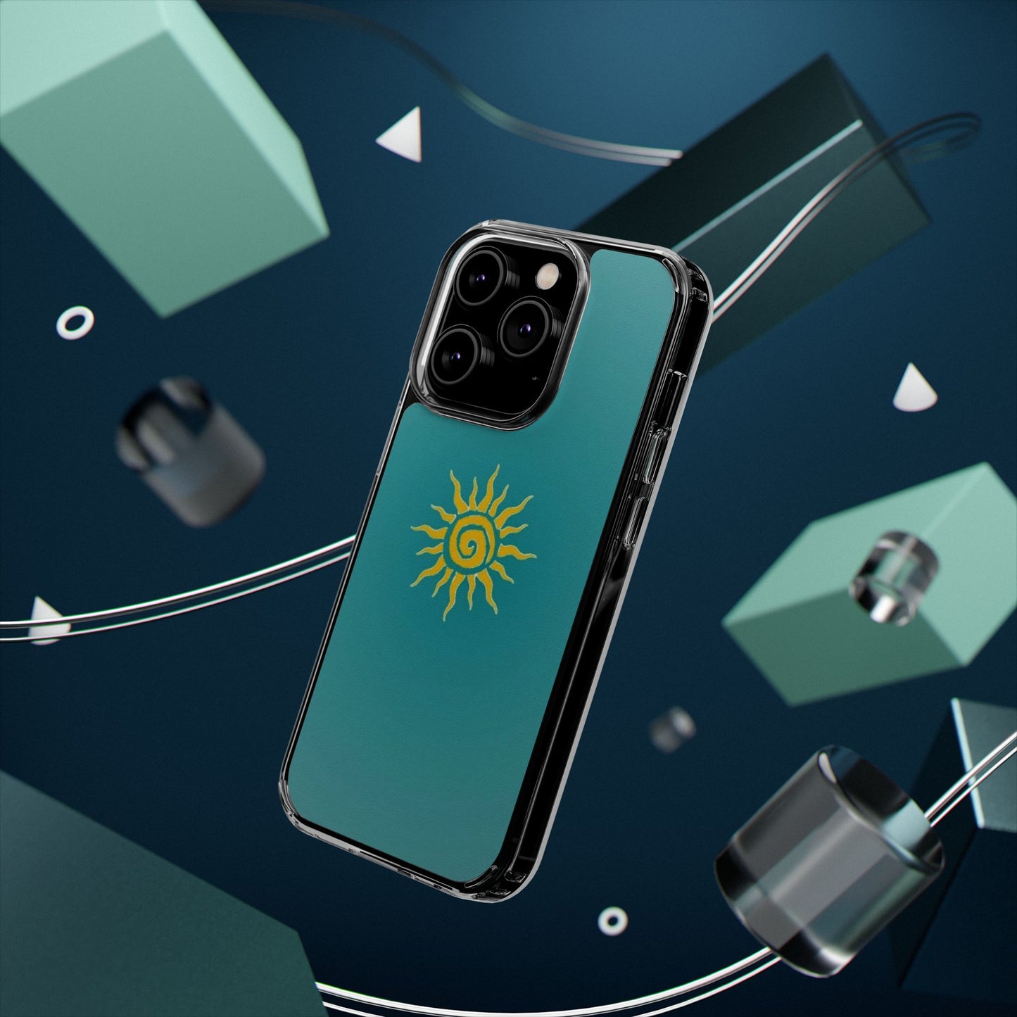 Clear Impact-Resistant Phone Case — Yellow Sun on Teal Gradient