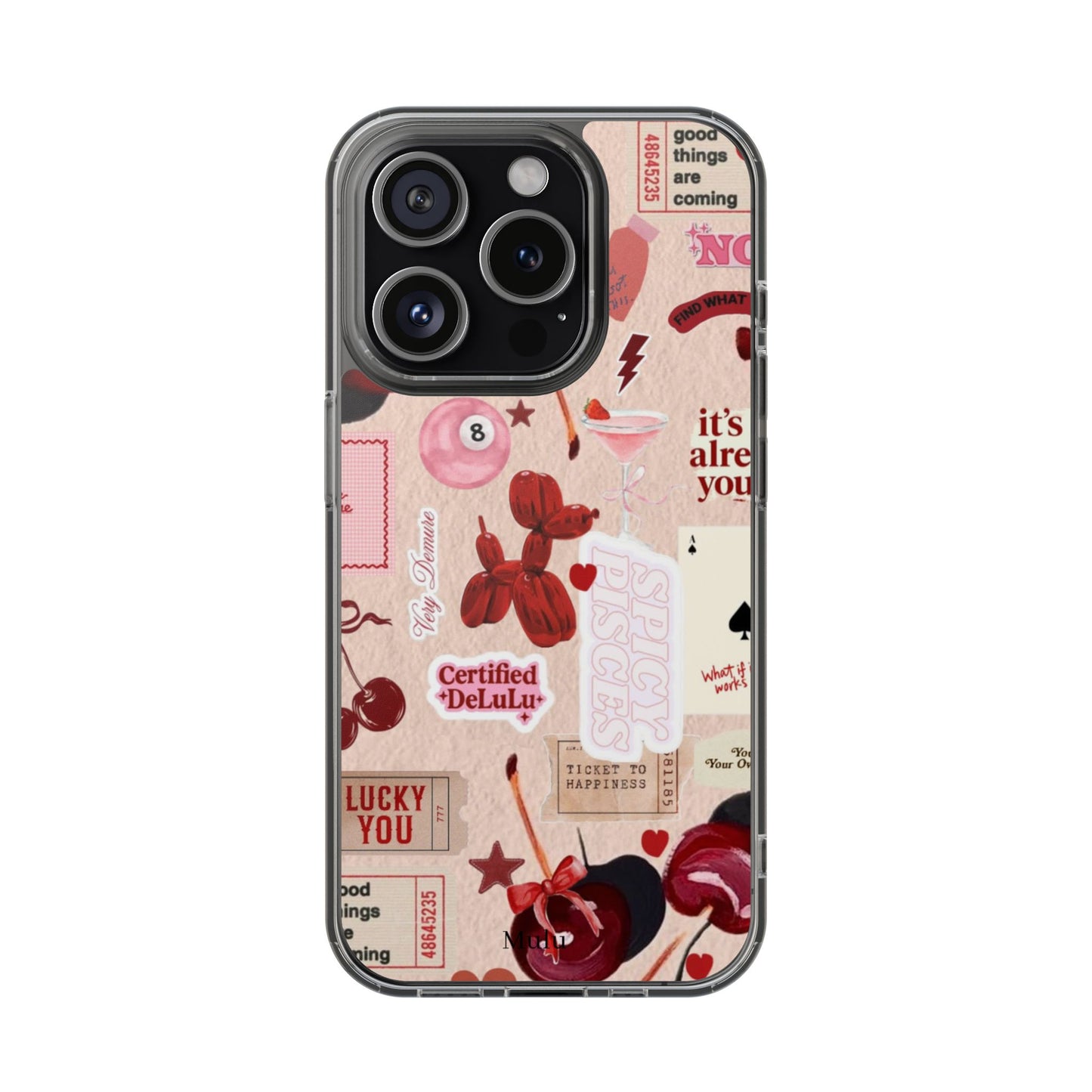 Clear Impact-Resistant Phone Case — Retro Cherry & Sticker Collage