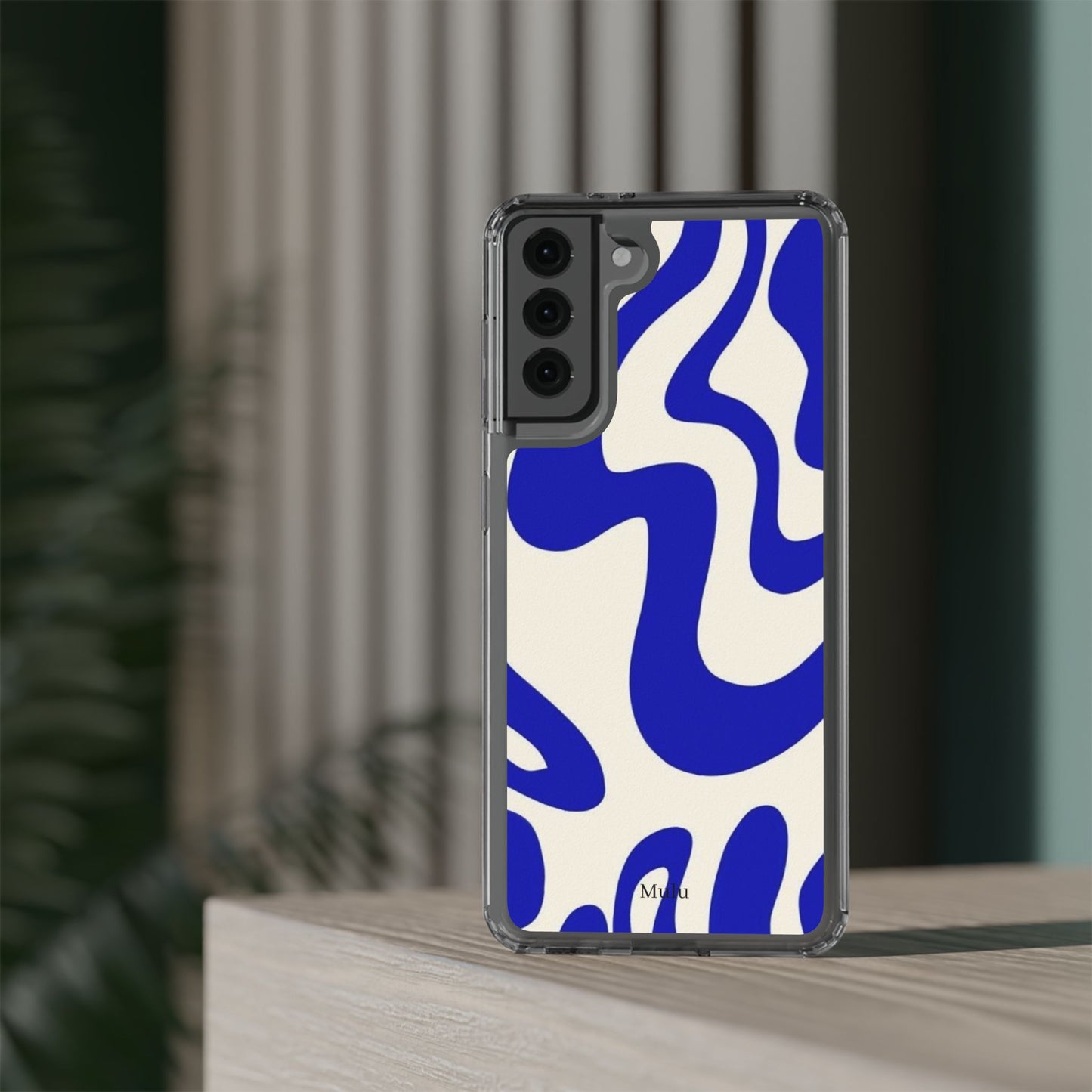 Clear Impact-Resistant Case — Blue Abstract Wavy Pattern