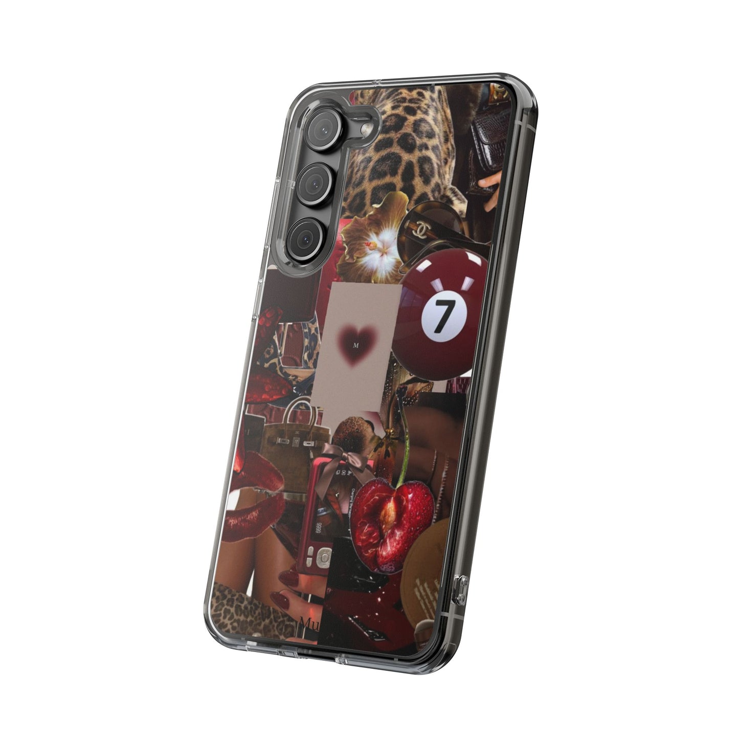 Clear Impact-Resistant Phone Case — Retro Cherry Collage Design